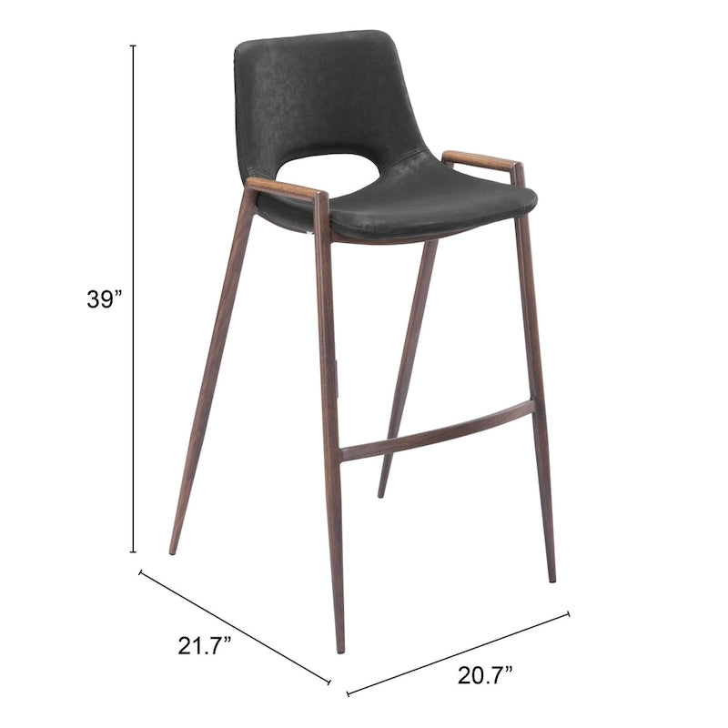 Sgabello da bar moderno di metà secolo, in vinile nero, finitura noce, struttura in acciaio resistente, sgabello da bar per cucina, sala da pranzo, altezza bancone, stile urbano