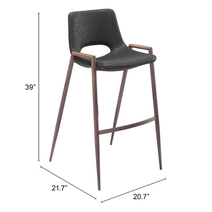 Sgabello da bar moderno di metà secolo, in vinile nero, finitura noce, struttura in acciaio resistente, sgabello da bar per cucina, sala da pranzo, altezza bancone, stile urbano