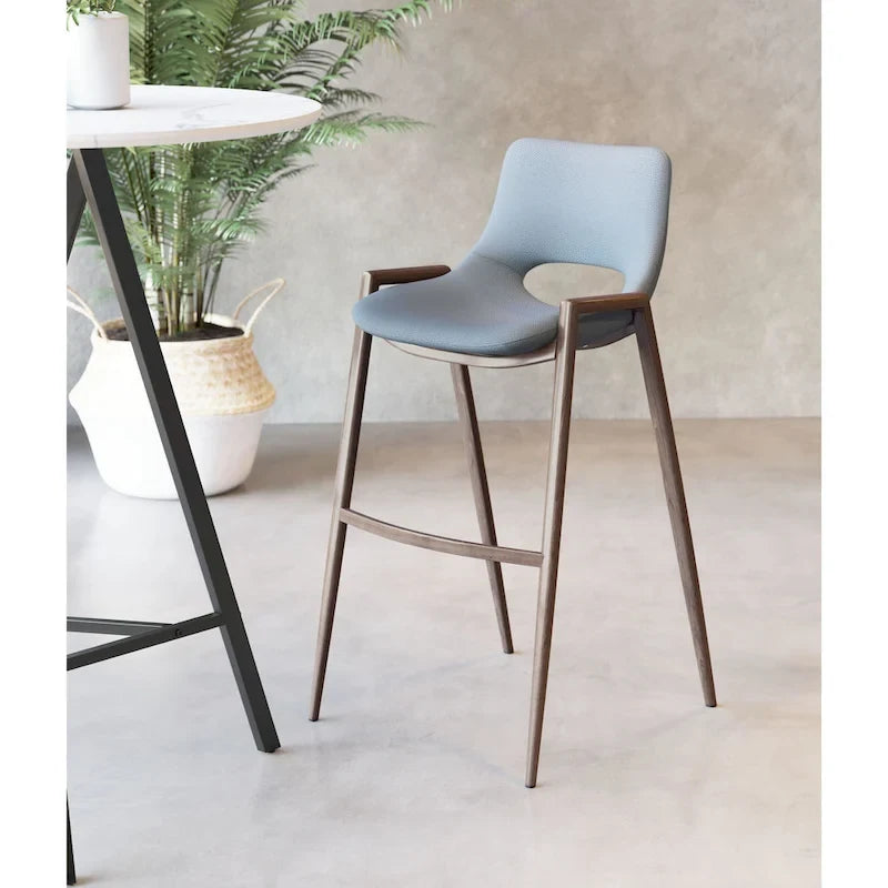 Sgabello da bar moderno di metà secolo, in vinile nero, finitura noce, struttura in acciaio resistente, sgabello da bar per cucina, sala da pranzo, altezza bancone, stile urbano