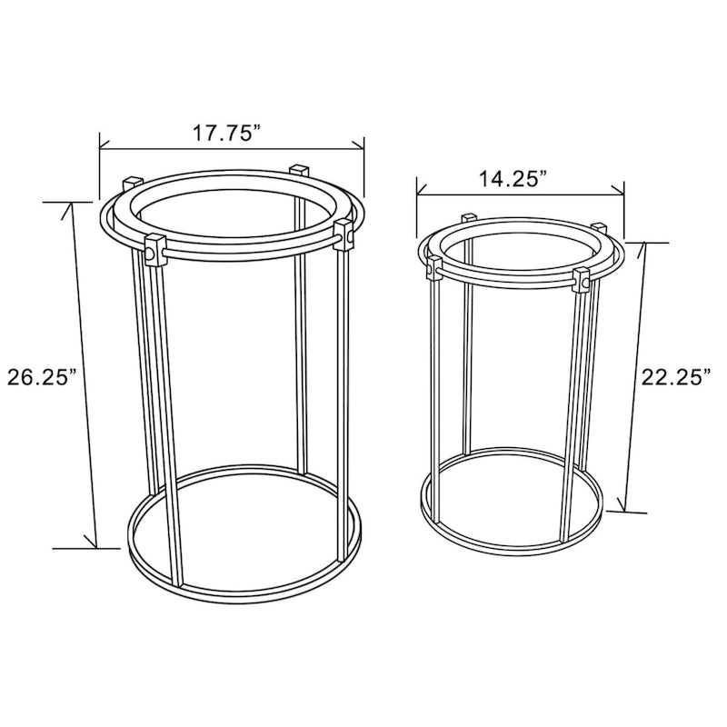 Tavolini rotondi, set di 2, struttura in metallo, vetro, legno di abete, ferro nero, altezza 26,25" e altezza 22,25" per mobili da soggiorno moderni e minimalisti.