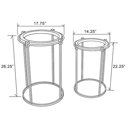 Tavolini rotondi, set di 2, struttura in metallo, vetro, legno di abete, ferro nero, altezza 26,25" e altezza 22,25" per mobili da soggiorno moderni e minimalisti.