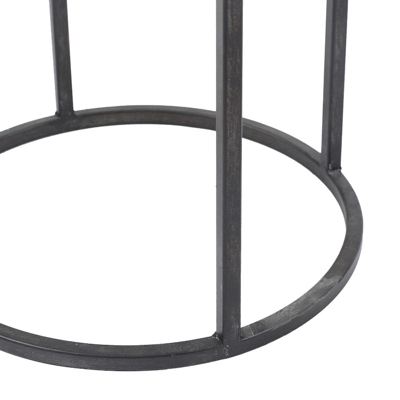 Tavolini rotondi, set di 2, struttura in metallo, vetro, legno di abete, ferro nero, altezza 26,25" e altezza 22,25" per mobili da soggiorno moderni e minimalisti.
