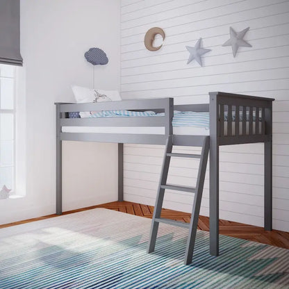 Letto a soppalco basso singolo, altezza 50", in legno massello di pino, sponde da 14", scala reversibile, capacità di carico di 400 libbre, mobili per cameretta dei bambini, design salvaspazio