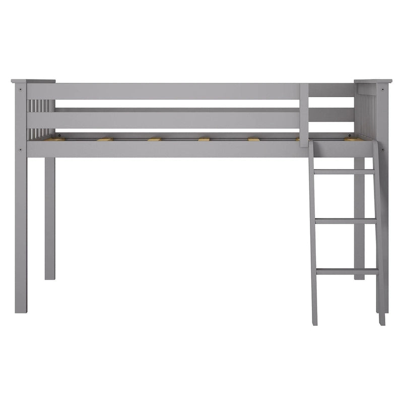 Letto a soppalco basso singolo, altezza 50", in legno massello di pino, sponde da 14", scala reversibile, capacità di carico di 400 libbre, mobili per cameretta dei bambini, design salvaspazio