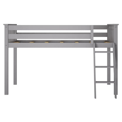 Letto a soppalco basso singolo, altezza 50", in legno massello di pino, sponde da 14", scala reversibile, capacità di carico di 400 libbre, mobili per cameretta dei bambini, design salvaspazio