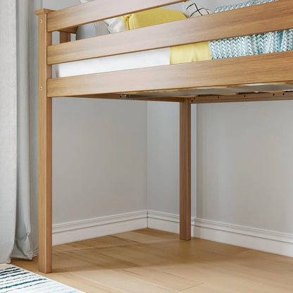 Letto a soppalco basso singolo, altezza 50", in legno massello di pino, sponde da 14", scala reversibile, capacità di carico di 400 libbre, mobili per cameretta dei bambini, design salvaspazio