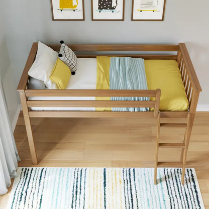 Letto a soppalco basso singolo, altezza 50", in legno massello di pino, sponde da 14", scala reversibile, capacità di carico di 400 libbre, mobili per cameretta dei bambini, design salvaspazio