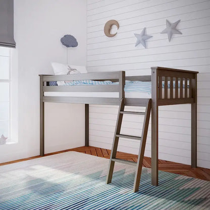 Letto a soppalco basso singolo, altezza 50", in legno massello di pino, sponde da 14", scala reversibile, capacità di carico di 400 libbre, mobili per cameretta dei bambini, design salvaspazio