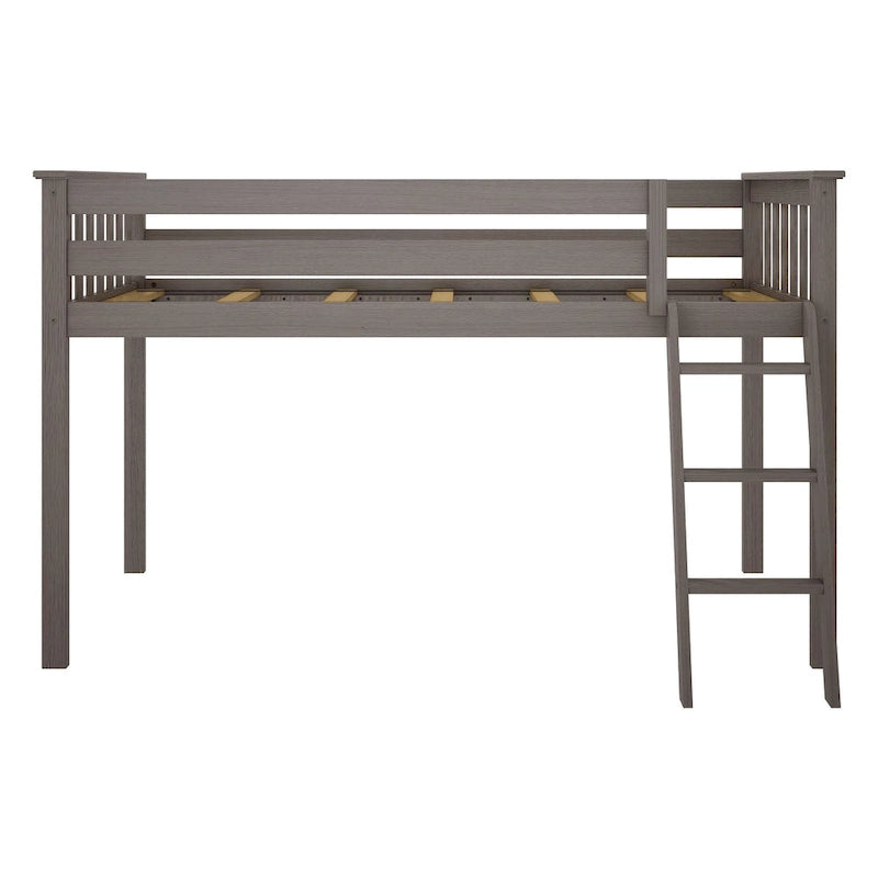 Letto a soppalco basso singolo, altezza 50", in legno massello di pino, sponde da 14", scala reversibile, capacità di carico di 400 libbre, mobili per cameretta dei bambini, design salvaspazio