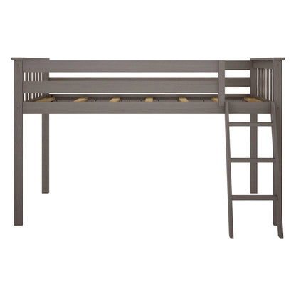 Letto a soppalco basso singolo, altezza 50", in legno massello di pino, sponde da 14", scala reversibile, capacità di carico di 400 libbre, mobili per cameretta dei bambini, design salvaspazio