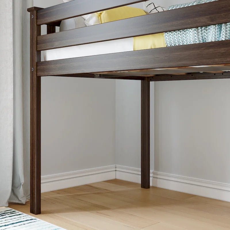 Letto a soppalco basso singolo, altezza 50", in legno massello di pino, sponde da 14", scala reversibile, capacità di carico di 400 libbre, mobili per cameretta dei bambini, design salvaspazio