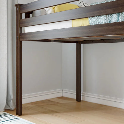Letto a soppalco basso singolo, altezza 50", in legno massello di pino, sponde da 14", scala reversibile, capacità di carico di 400 libbre, mobili per cameretta dei bambini, design salvaspazio