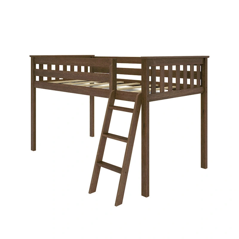 Letto a soppalco basso singolo, altezza 50", in legno massello di pino, sponde da 14", scala reversibile, capacità di carico di 400 libbre, mobili per cameretta dei bambini, design salvaspazio