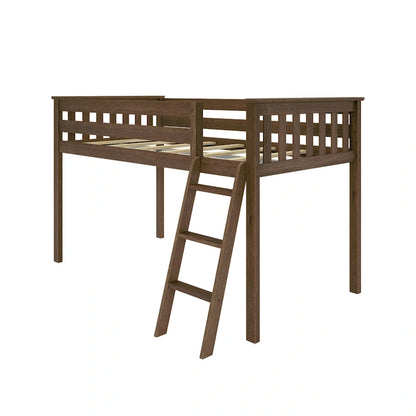 Letto a soppalco basso singolo, altezza 50", in legno massello di pino, sponde da 14", scala reversibile, capacità di carico di 400 libbre, mobili per cameretta dei bambini, design salvaspazio