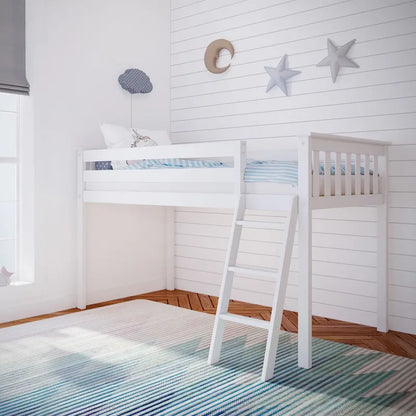 Letto a soppalco basso singolo, altezza 50", in legno massello di pino, sponde da 14", scala reversibile, capacità di carico di 400 libbre, mobili per cameretta dei bambini, design salvaspazio