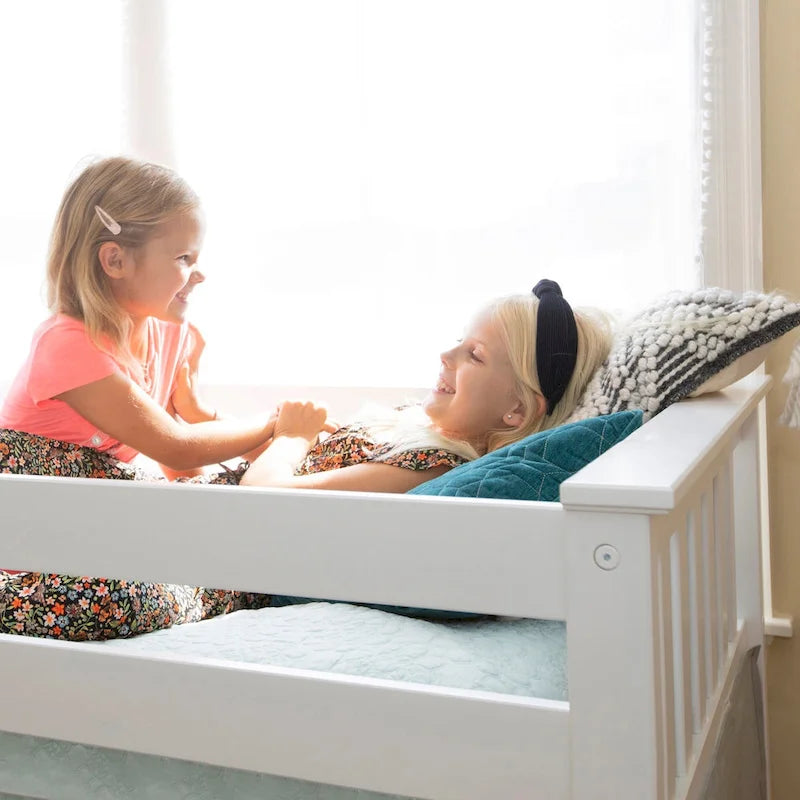 Letto a soppalco basso singolo, altezza 50", in legno massello di pino, sponde da 14", scala reversibile, capacità di carico di 400 libbre, mobili per cameretta dei bambini, design salvaspazio