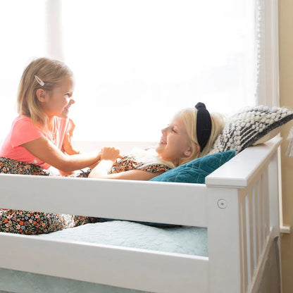 Letto a soppalco basso singolo, altezza 50", in legno massello di pino, sponde da 14", scala reversibile, capacità di carico di 400 libbre, mobili per cameretta dei bambini, design salvaspazio