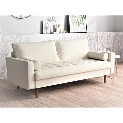 Divano in similpelle stile Mid-Century Modern, 69,68" di larghezza, sedute imbottite con bottoni, braccioli a 3 posti, gambe affusolate, 2 cuscini di supporto, divano per soggiorno