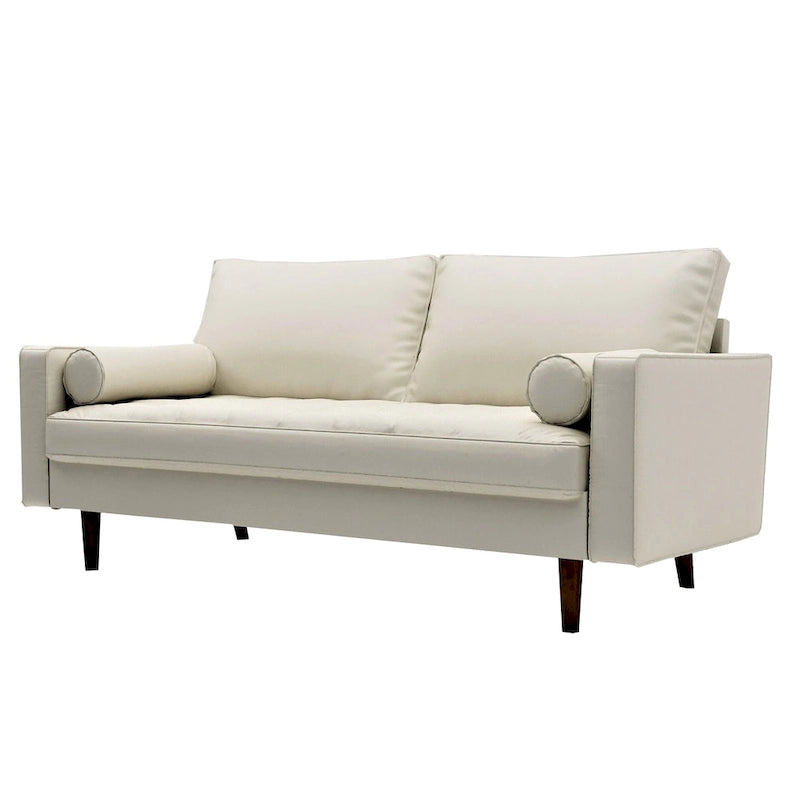Divano in similpelle stile Mid-Century Modern, 69,68" di larghezza, sedute imbottite con bottoni, braccioli a 3 posti, gambe affusolate, 2 cuscini di supporto, divano per soggiorno