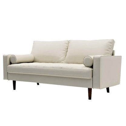 Divano in similpelle stile Mid-Century Modern, 69,68" di larghezza, sedute imbottite con bottoni, braccioli a 3 posti, gambe affusolate, 2 cuscini di supporto, divano per soggiorno