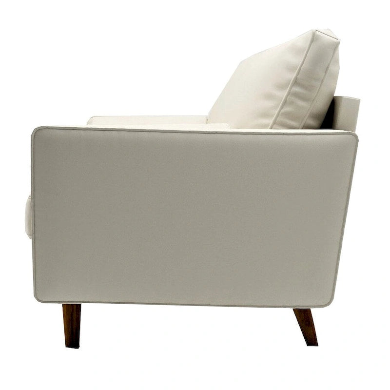 Divano in similpelle stile Mid-Century Modern, 69,68" di larghezza, sedute imbottite con bottoni, braccioli a 3 posti, gambe affusolate, 2 cuscini di supporto, divano per soggiorno