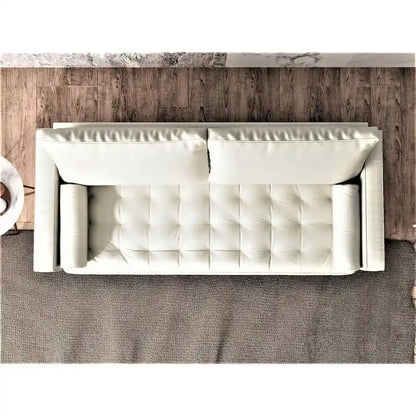 Divano in similpelle stile Mid-Century Modern, 69,68" di larghezza, sedute imbottite con bottoni, braccioli a 3 posti, gambe affusolate, 2 cuscini di supporto, divano per soggiorno