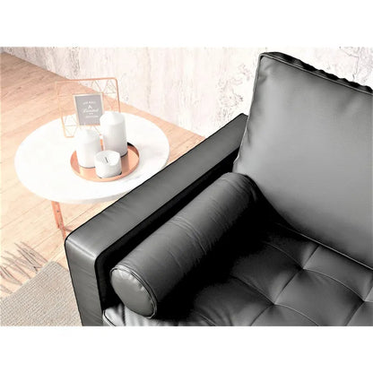 Divano in similpelle stile Mid-Century Modern, 69,68" di larghezza, sedute imbottite con bottoni, braccioli a 3 posti, gambe affusolate, 2 cuscini di supporto, divano per soggiorno