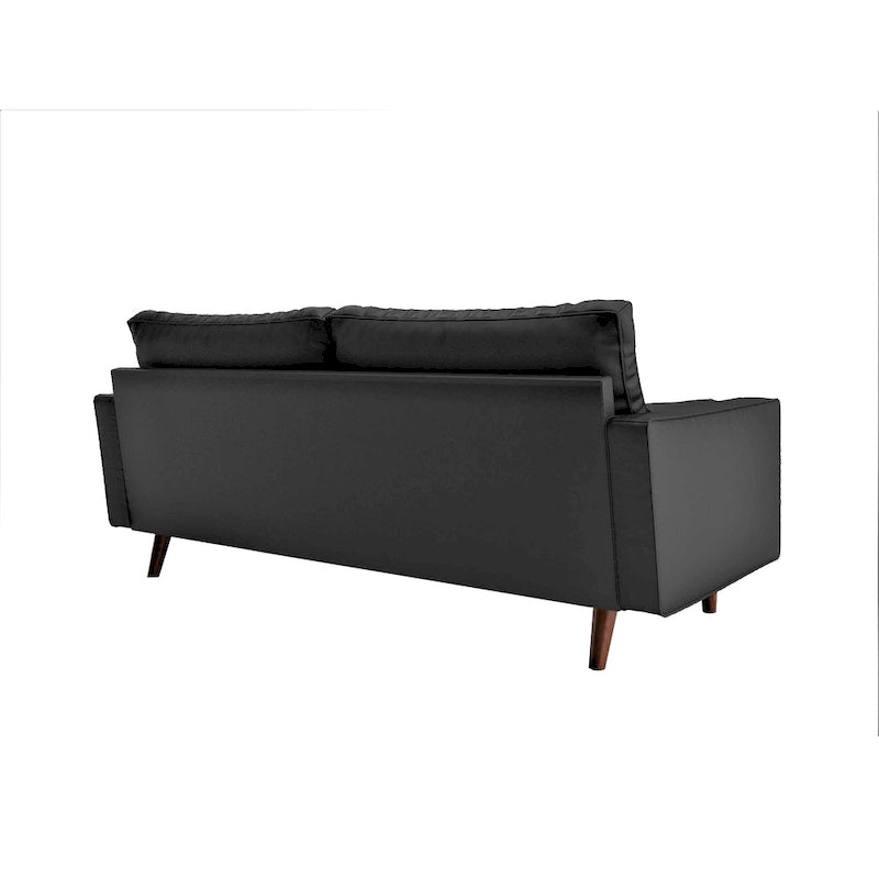 Divano in similpelle stile Mid-Century Modern, 69,68" di larghezza, sedute imbottite con bottoni, braccioli a 3 posti, gambe affusolate, 2 cuscini di supporto, divano per soggiorno