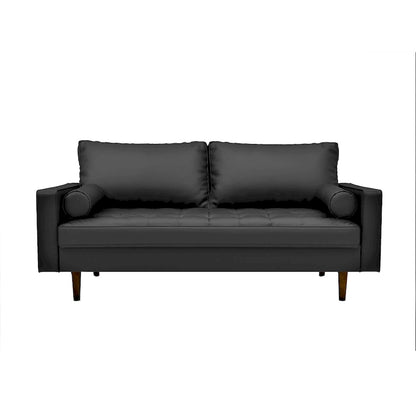 Divano in similpelle stile Mid-Century Modern, 69,68" di larghezza, sedute imbottite con bottoni, braccioli a 3 posti, gambe affusolate, 2 cuscini di supporto, divano per soggiorno
