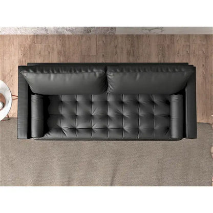 Divano in similpelle stile Mid-Century Modern, 69,68" di larghezza, sedute imbottite con bottoni, braccioli a 3 posti, gambe affusolate, 2 cuscini di supporto, divano per soggiorno
