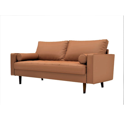 Divano in similpelle stile Mid-Century Modern, 69,68" di larghezza, sedute imbottite con bottoni, braccioli a 3 posti, gambe affusolate, 2 cuscini di supporto, divano per soggiorno