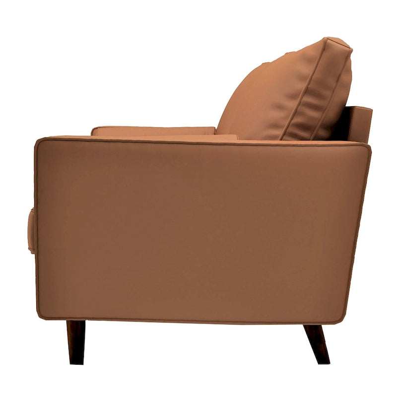 Divano in similpelle stile Mid-Century Modern, 69,68" di larghezza, sedute imbottite con bottoni, braccioli a 3 posti, gambe affusolate, 2 cuscini di supporto, divano per soggiorno
