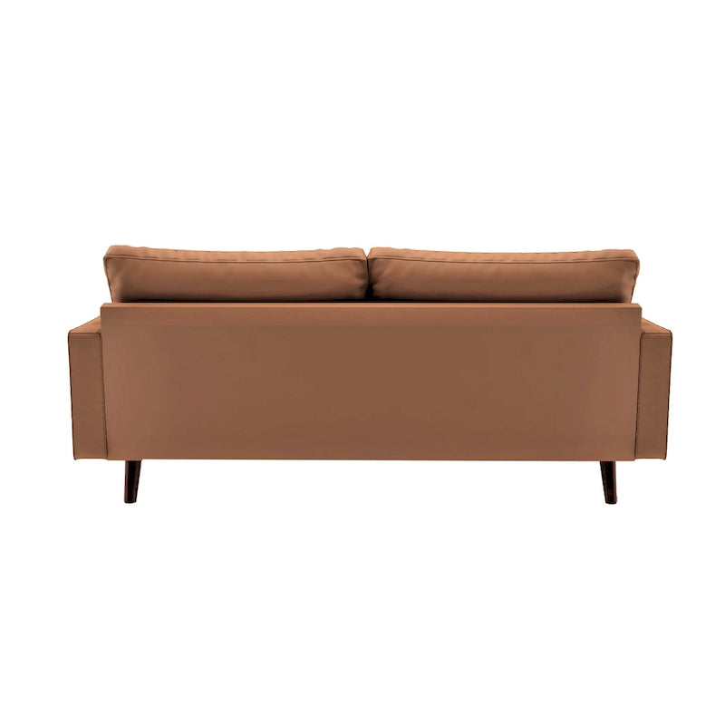Divano in similpelle stile Mid-Century Modern, 69,68" di larghezza, sedute imbottite con bottoni, braccioli a 3 posti, gambe affusolate, 2 cuscini di supporto, divano per soggiorno