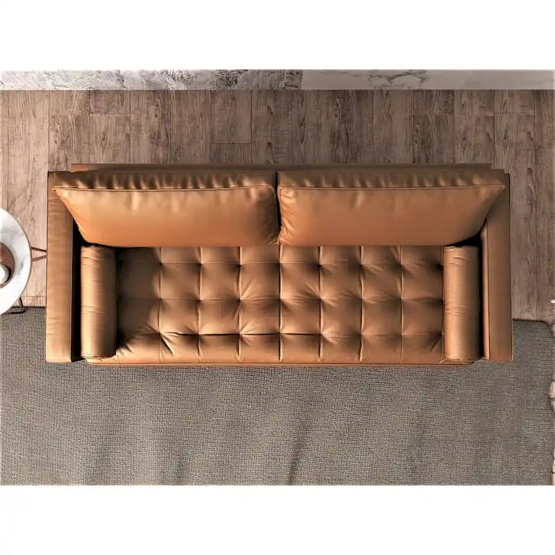 Divano in similpelle stile Mid-Century Modern, 69,68" di larghezza, sedute imbottite con bottoni, braccioli a 3 posti, gambe affusolate, 2 cuscini di supporto, divano per soggiorno