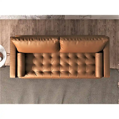 Divano in similpelle stile Mid-Century Modern, 69,68" di larghezza, sedute imbottite con bottoni, braccioli a 3 posti, gambe affusolate, 2 cuscini di supporto, divano per soggiorno