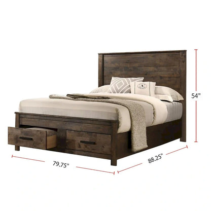 Set da camera da letto California King con piattaforma e contenitore in legno, colore marrone dorato rustico