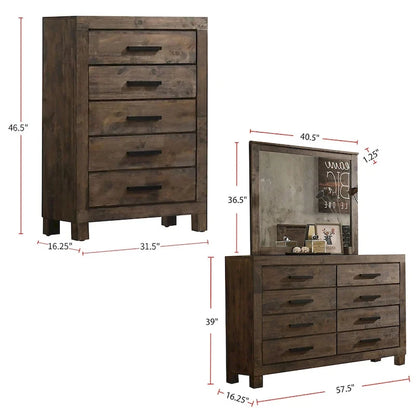 Set da camera da letto California King con piattaforma e contenitore in legno, colore marrone dorato rustico