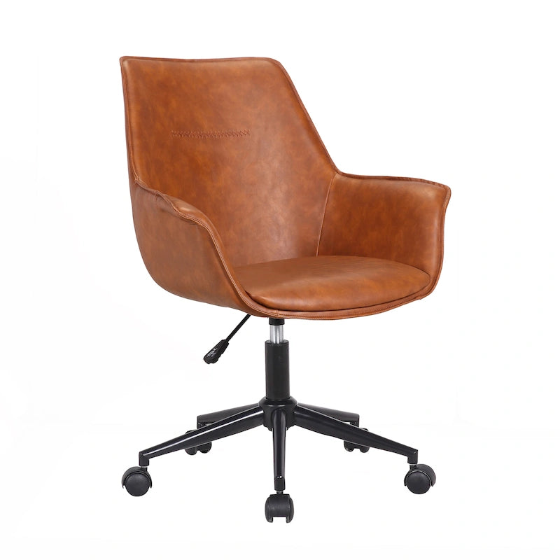 Sedia da ufficio direzionale in similpelle, altezza regolabile, girevole a 360°, ruote doppie, imbottitura in schiuma, base ergonomica in metallo, sedia da scrivania moderna