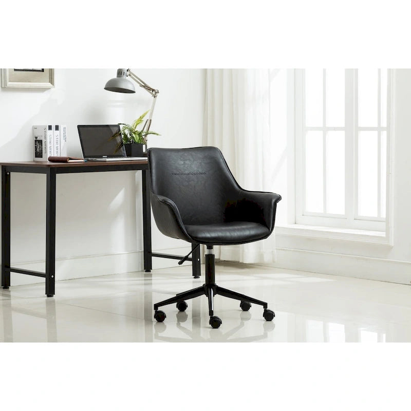 Sedia da ufficio direzionale in similpelle, altezza regolabile, girevole a 360°, ruote doppie, imbottitura in schiuma, base ergonomica in metallo, sedia da scrivania moderna
