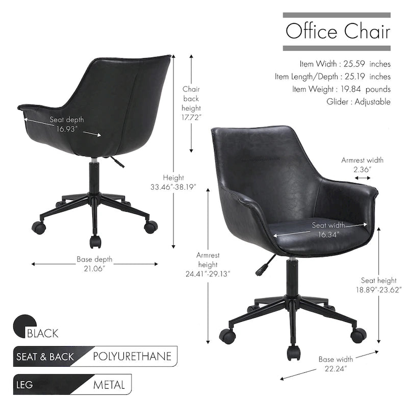 Sedia da ufficio direzionale in similpelle, altezza regolabile, girevole a 360°, ruote doppie, imbottitura in schiuma, base ergonomica in metallo, sedia da scrivania moderna