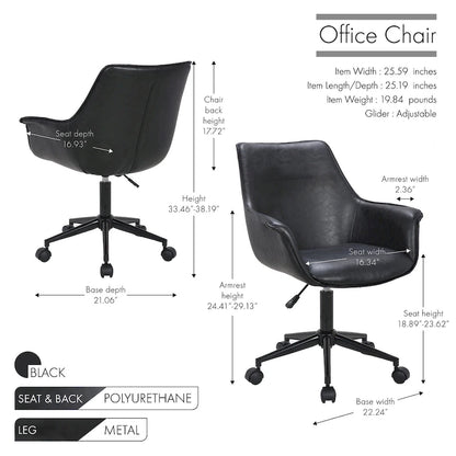 Sedia da ufficio direzionale in similpelle, altezza regolabile, girevole a 360°, ruote doppie, imbottitura in schiuma, base ergonomica in metallo, sedia da scrivania moderna