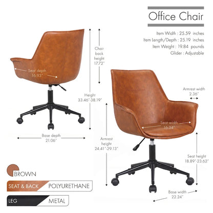 Sedia da ufficio direzionale in similpelle, altezza regolabile, girevole a 360°, ruote doppie, imbottitura in schiuma, base ergonomica in metallo, sedia da scrivania moderna