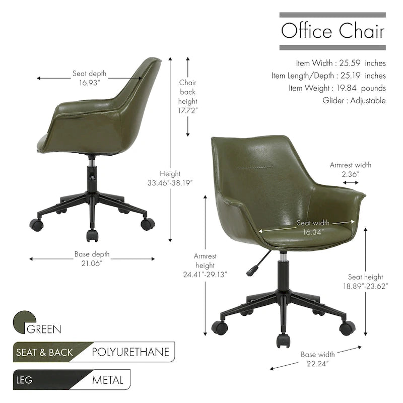 Sedia da ufficio direzionale in similpelle, altezza regolabile, girevole a 360°, ruote doppie, imbottitura in schiuma, base ergonomica in metallo, sedia da scrivania moderna