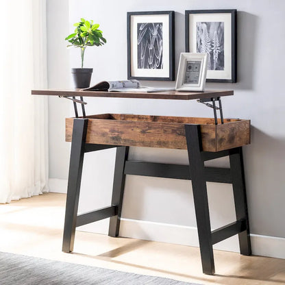Scrivania moderna da 36" con piano sollevabile, scrivania per ufficio domestico, vassoio regolabile con spazio nascosto, 31"H x 36"W x 20"D, legno anticato, rovere bianco