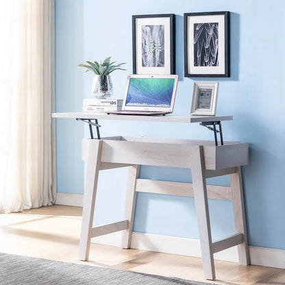 Scrivania moderna da 36" con piano sollevabile, scrivania per ufficio domestico, vassoio regolabile con spazio nascosto, 31"H x 36"W x 20"D, legno anticato, rovere bianco