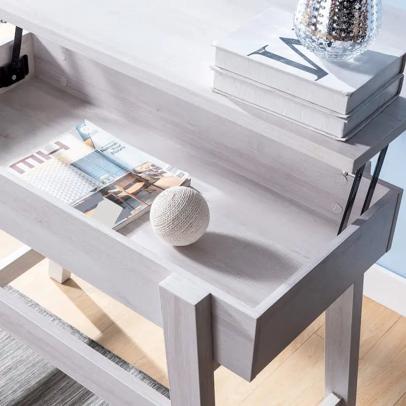 Scrivania moderna da 36" con piano sollevabile, scrivania per ufficio domestico, vassoio regolabile con spazio nascosto, 31"H x 36"W x 20"D, legno anticato, rovere bianco