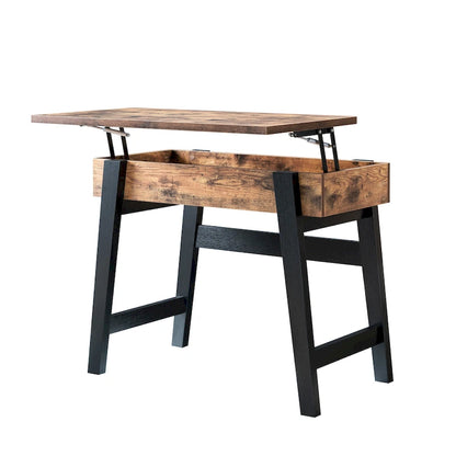 Scrivania moderna da 36" con piano sollevabile, scrivania per ufficio domestico, vassoio regolabile con spazio nascosto, 31"H x 36"W x 20"D, legno anticato, rovere bianco