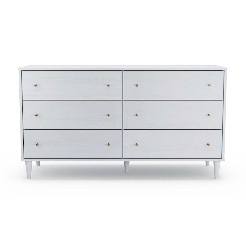Cassettiera moderna a 6 cassetti in stile Mid-Century, impiallacciatura in legno massello di eucalipto, guide in metallo, maniglie in ottone anticato, cassaforte antiribaltamento a basso contenuto di COV, spazio per riporre gli oggetti in camera da letto