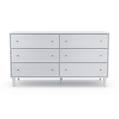 Cassettiera moderna a 6 cassetti in stile Mid-Century, impiallacciatura in legno massello di eucalipto, guide in metallo, maniglie in ottone anticato, cassaforte antiribaltamento a basso contenuto di COV, spazio per riporre gli oggetti in camera da letto