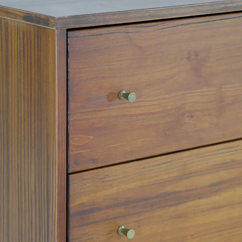 Cassettiera moderna a 6 cassetti in stile Mid-Century, impiallacciatura in legno massello di eucalipto, guide in metallo, maniglie in ottone anticato, cassaforte antiribaltamento a basso contenuto di COV, spazio per riporre gli oggetti in camera da letto